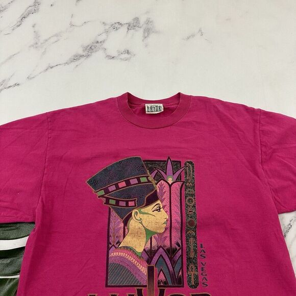 Pyramid Creations Vintage 90s Luxor Las Vegas Graphic Tee Size L Pink Egyptian - Picture 3 of 9